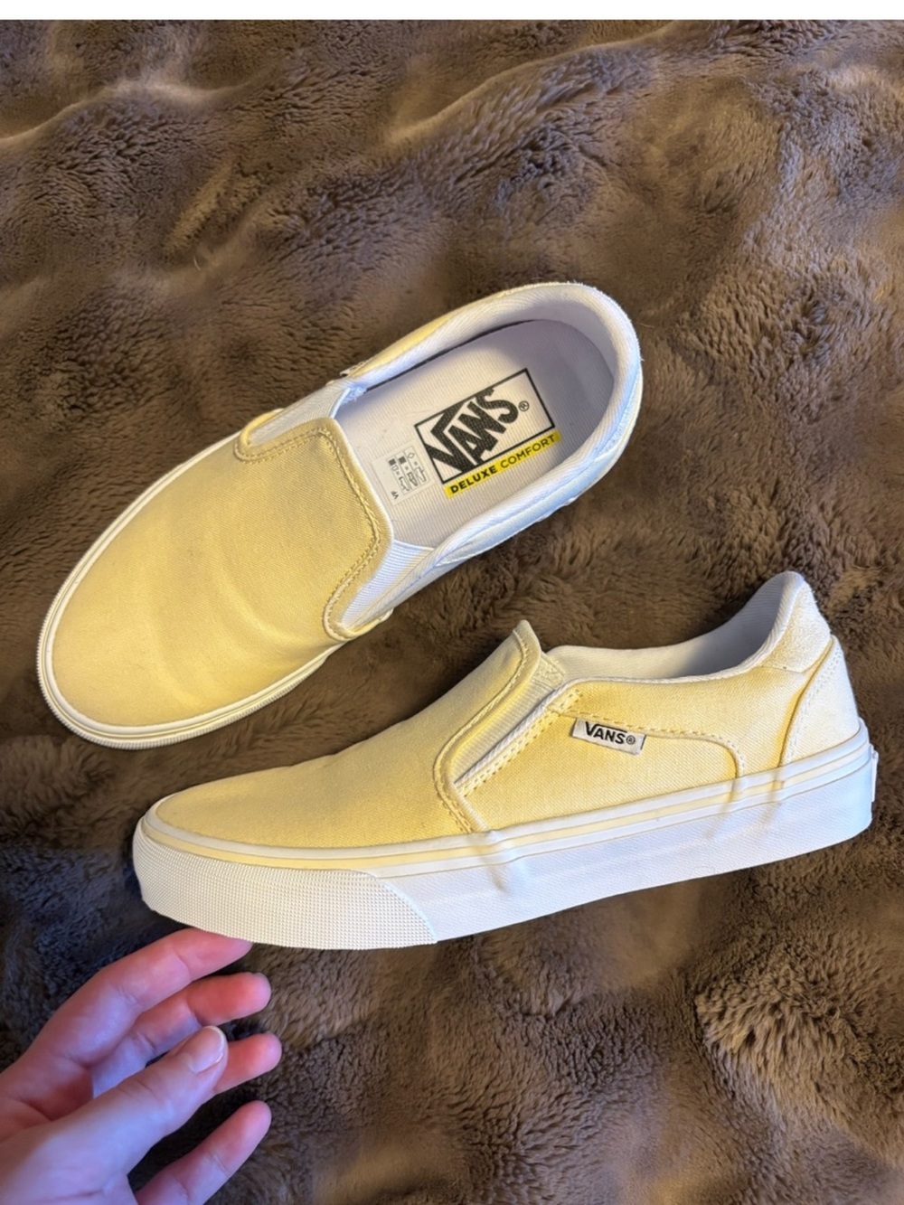 Vans, Asher deluxe slip on sneakers in “summer yellow canvas”
